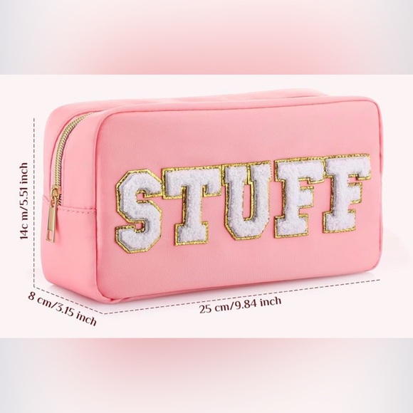 Pink Cosmetic Bag with Gold Accents 9X5 - Picture 8 of 8